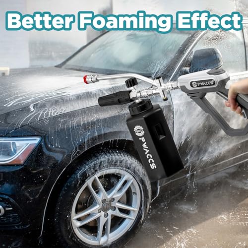 PWACCS Pressure Washer Foam Gun with Dual Connector Accessory, Short Power Washer Gun Foam Cannon and Double Tip Attachment Car Wash Kit, 1/4" Quick Connector, M22 Male Inlet, 4000 PSI, 1.5 Liter - Image 2