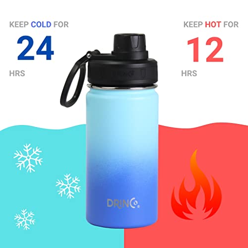 DRINCO Stainless Steel Water Bottle Spout Lid Vacuum Insulated Double Wall Water Bottle Wide Mouth (40oz 32oz 22oz 18oz 14oz) Leak Proof Keeps Cold or Hot (14 oz, 14oz Morning Sky Blue) - Image 4