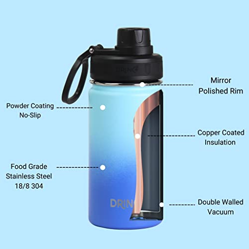 DRINCO Stainless Steel Water Bottle Spout Lid Vacuum Insulated Double Wall Water Bottle Wide Mouth (40oz 32oz 22oz 18oz 14oz) Leak Proof Keeps Cold or Hot (14 oz, 14oz Morning Sky Blue) - Image 5