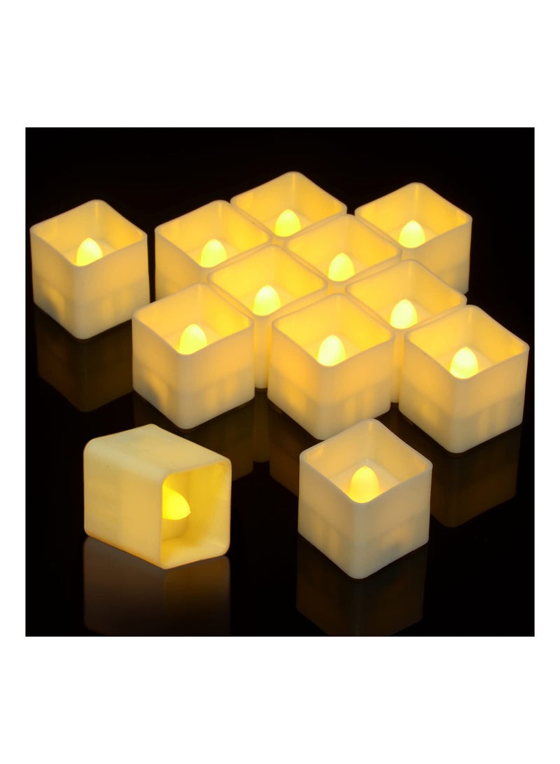 Y&D Flameless LED Tea Lights with Timer 12Pcs Battery Operated Flickering Mini Square Tealight Candles Bulk Set for Wedding Party Table Centerpieces Special Night Indoor Outdoor Decor  - Image 1