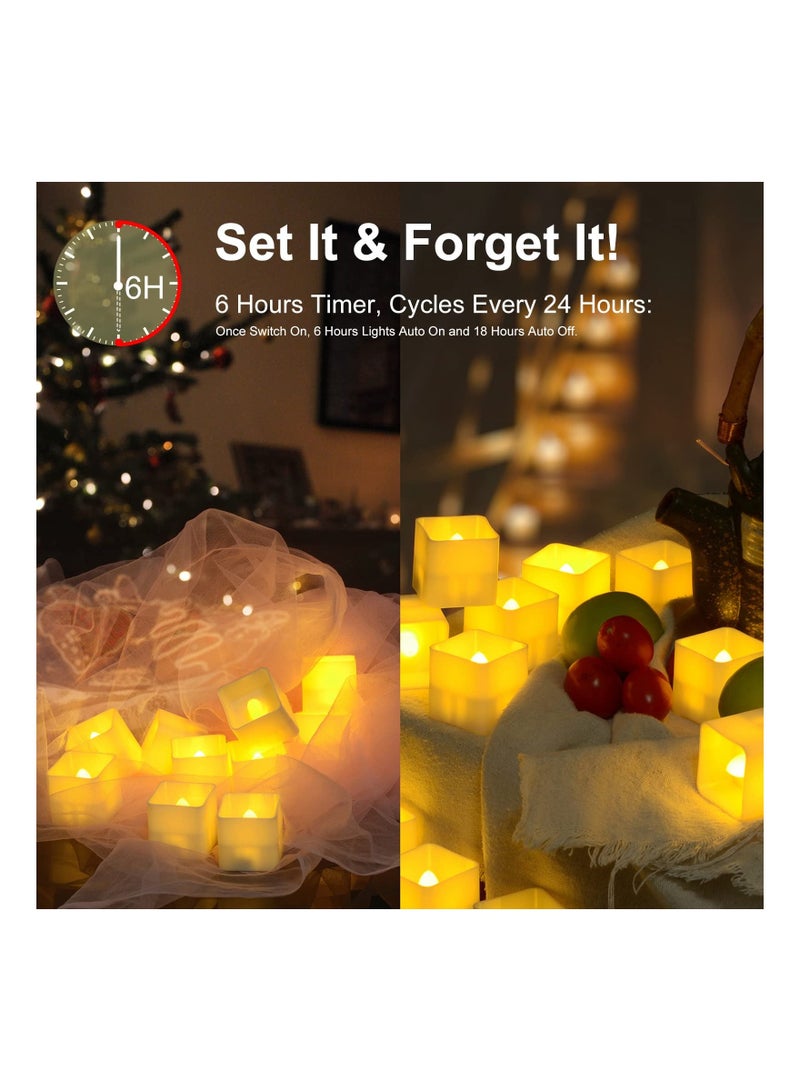 Y&D Flameless LED Tea Lights with Timer 12Pcs Battery Operated Flickering Mini Square Tealight Candles Bulk Set for Wedding Party Table Centerpieces Special Night Indoor Outdoor Decor  - Image 2