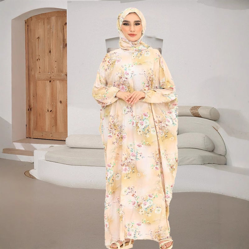 New Plus Size Women'S Clothing Middle Eastern Muslim Women'S Robe Traditional Scarf All-In-One Prayer Robe Fashionable 3D Digital Printing - Image 1