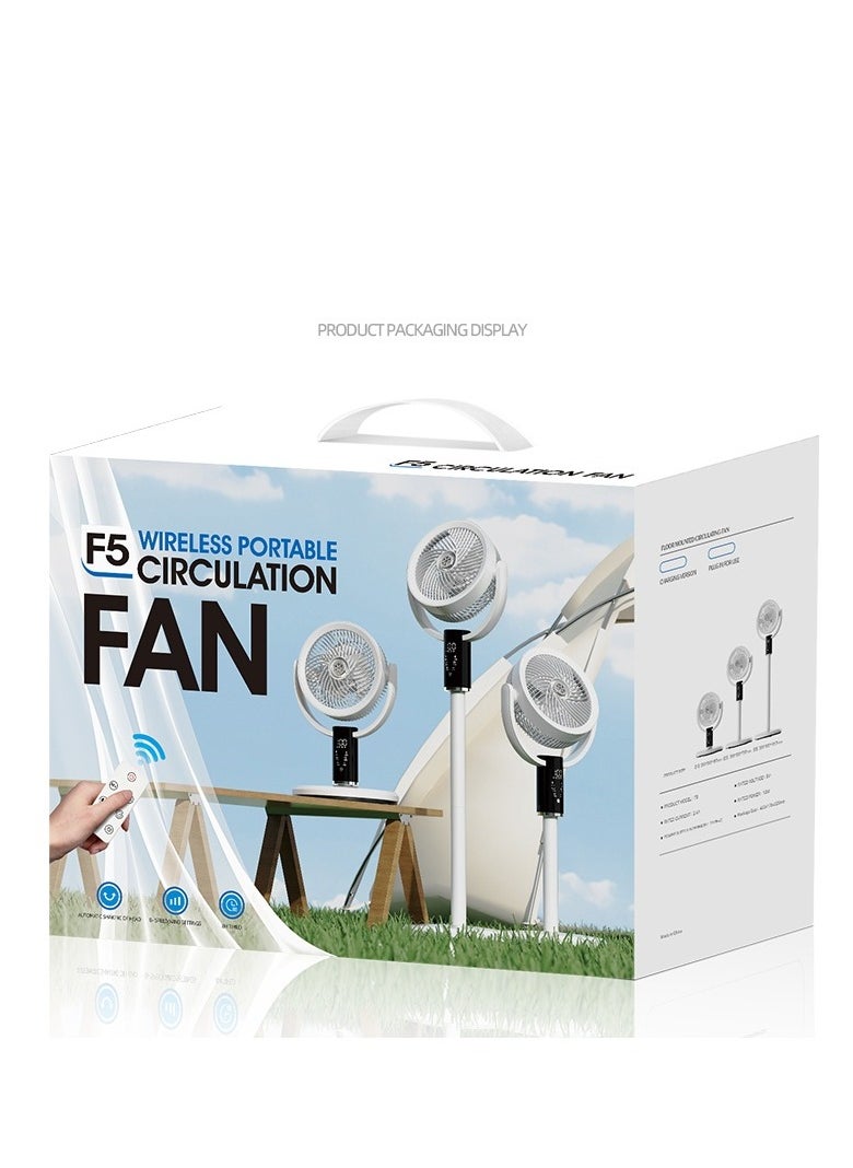 Generic - Pedestal Fan, Air Circulation Fan, 3 In 1 Adjustable Height Standing Silent Fan, Rechargeable Standing Fan with 5 Adjustable Speed, Remote Control Electric Energy Saving and Timer, for Home and Office (F5 White) - Image 1
