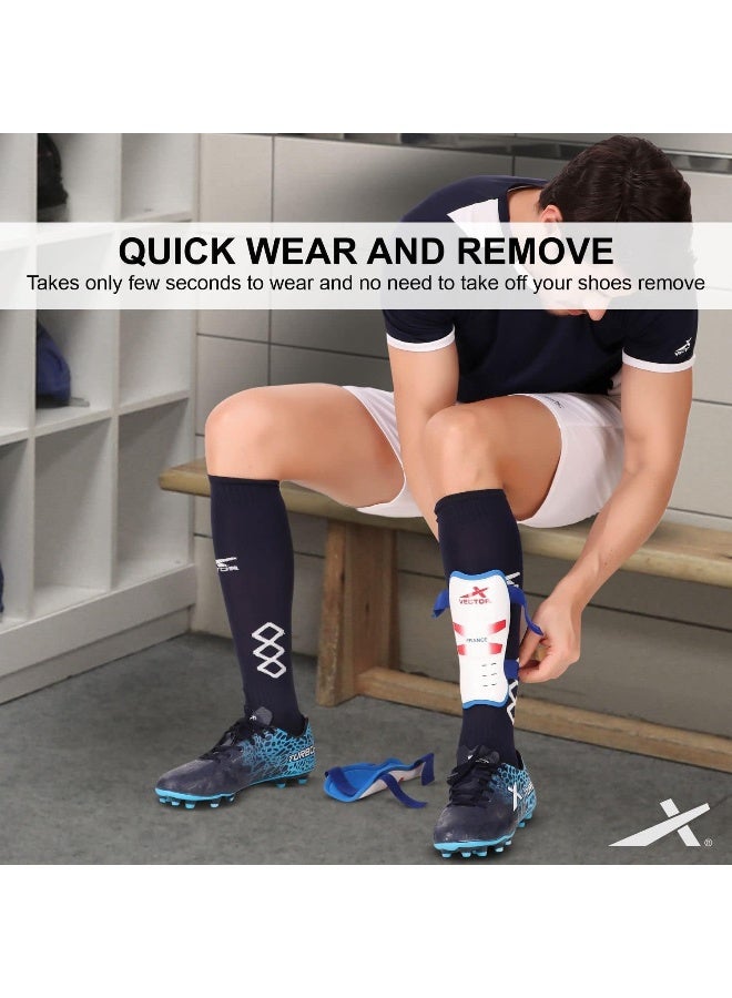 Vector X France Hockey Shinguards with Socks – Protective Gear for Training & Match Play | Size L | White - Image 3