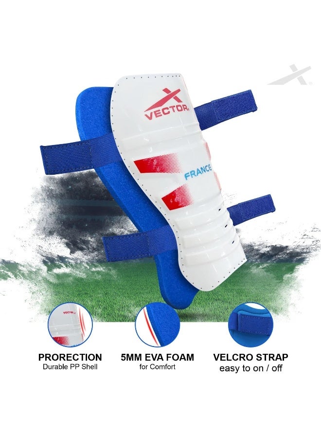 Vector X France Hockey Shinguards with Socks – Protective Gear for Training & Match Play | Size L | White - Image 2