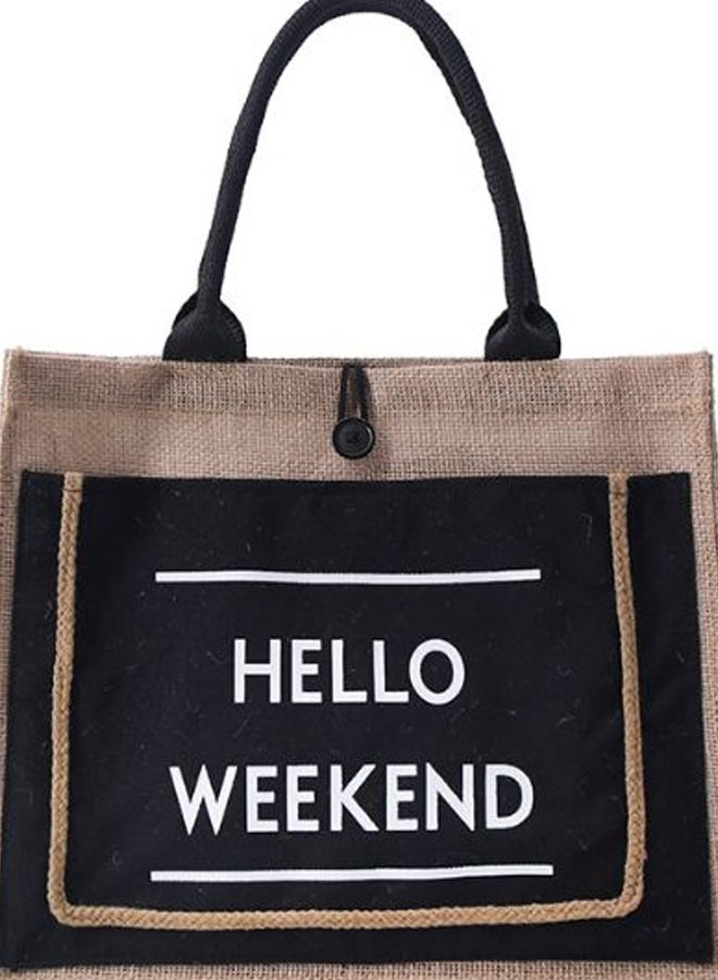 حقيبة يد واسعة بنقشة أحرف أسود/بني - Image 2