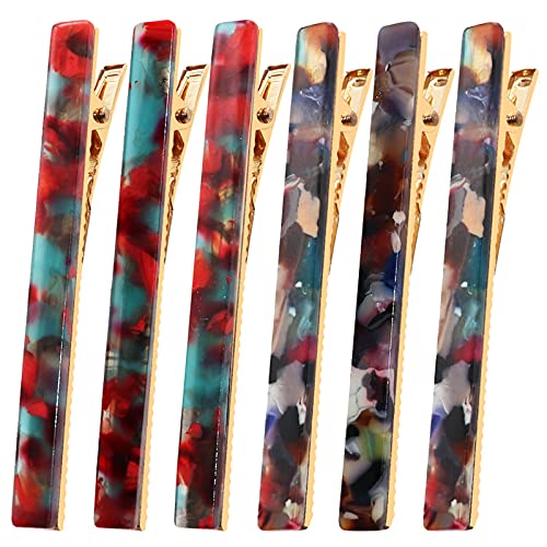 Cobahom 6Pcs Hair Clips,Hair Accessories for Women, Resin Duckbill Barrettes Fashion Chic Tortoise Shell Hair Clips for Women Girls and Hair Accessories(3 Red + 3 Bule) - Image 1