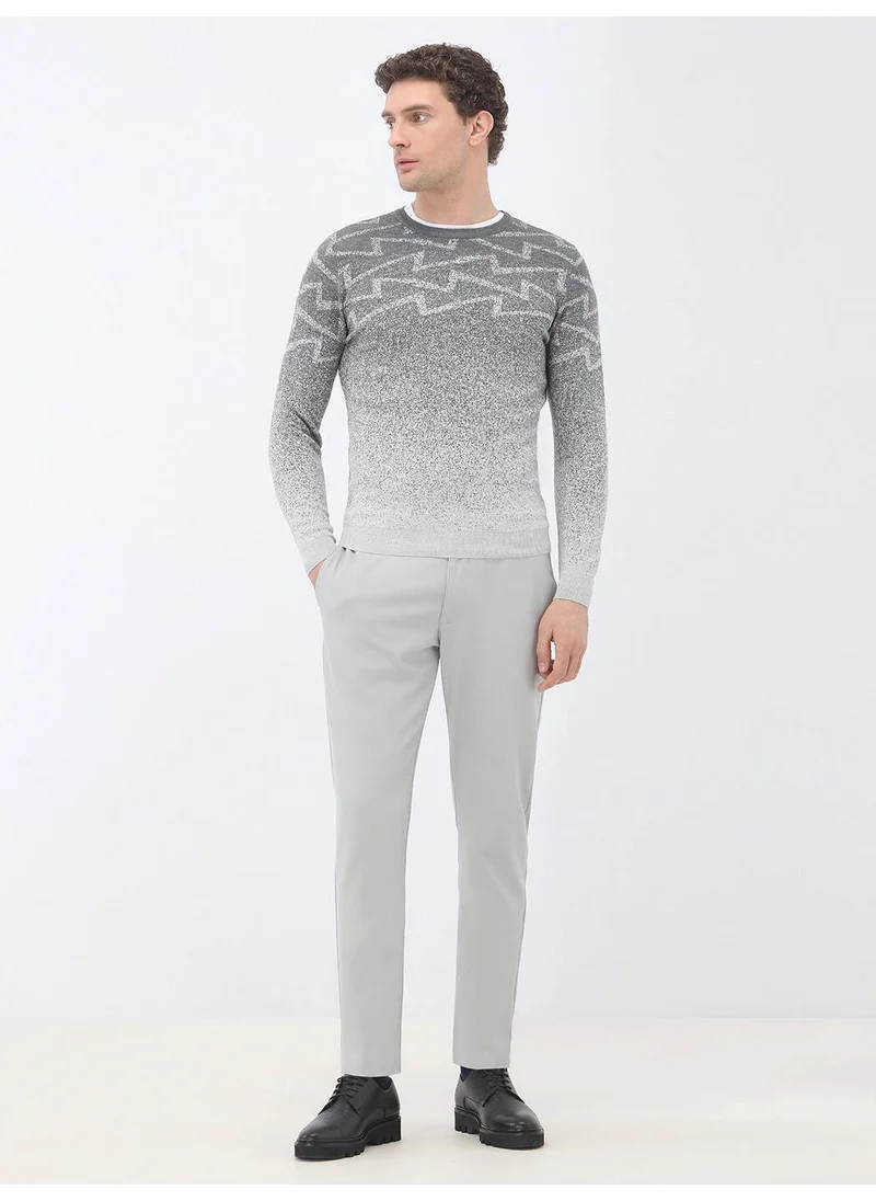 Kip Gray Crew Neck Patterned Wool Blend Knitwear