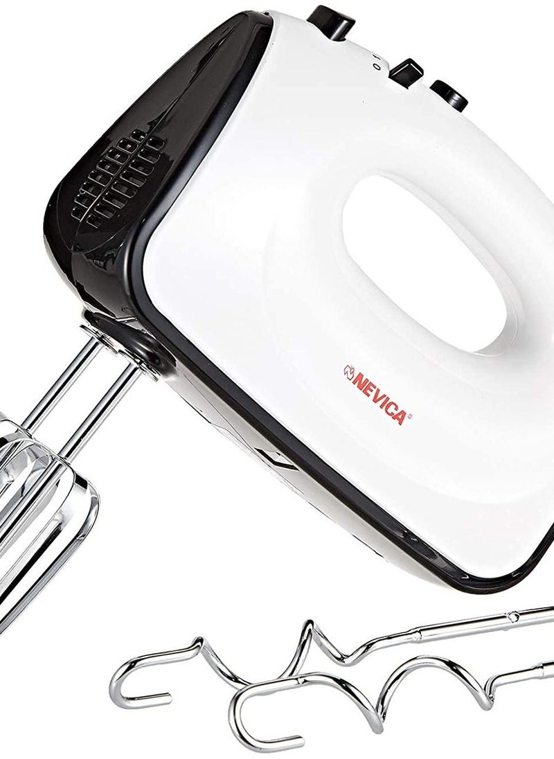 Nevica Hand Mixer 300W - Professional Food & Cake Mixer for Baking | 5 Speed with Turbo Function, NV-158HM,  White