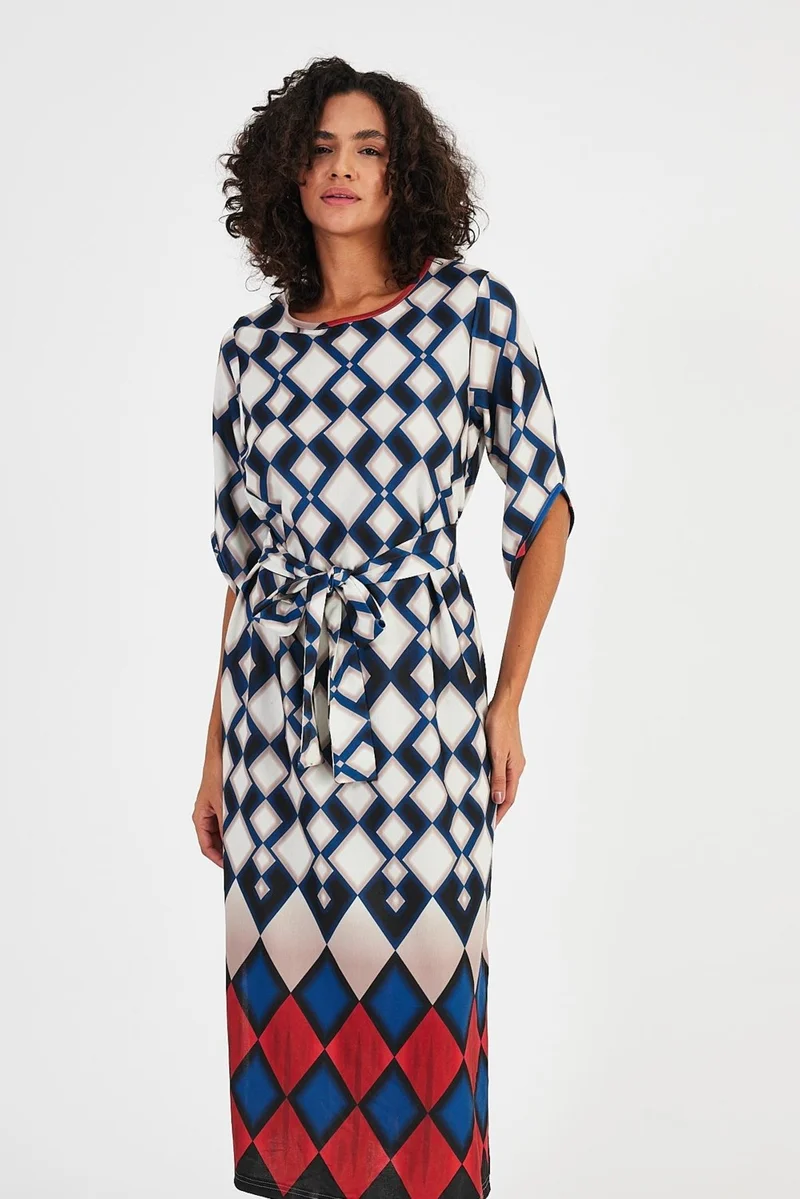 Alexander Gardi Tulip Sleeve Waist Belted Dress (B22-484B)