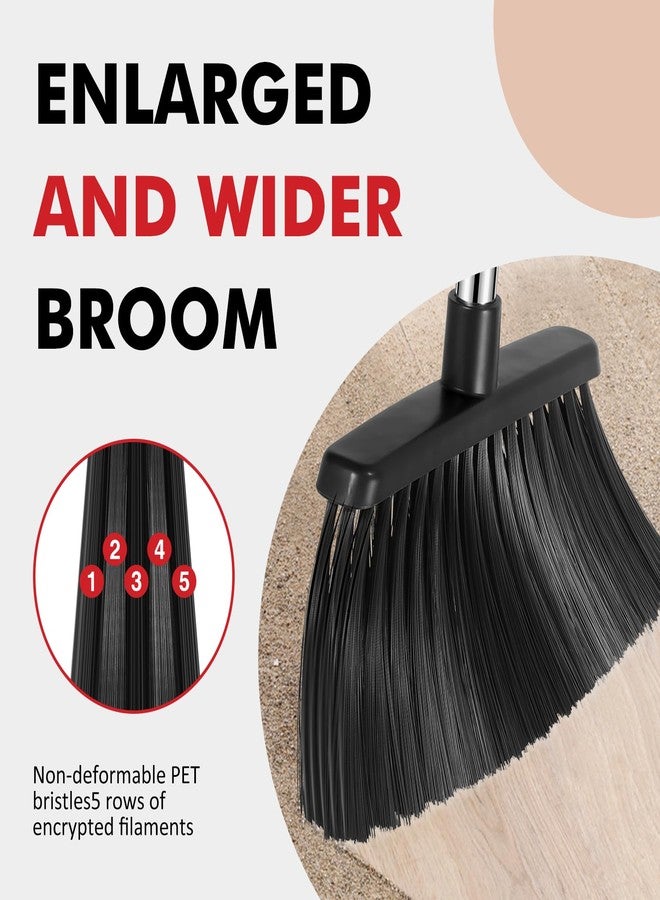 NACENA Heavy Duty Broom, 55 Inch Long Handle Outdoor Large Angle Brooms, Commercial Broom for Sweeping Indoor, for Home Garage Kitchen Office Courtyard Lobby Patio Lawn Concrete, 4 Pack (Black) - Image 4