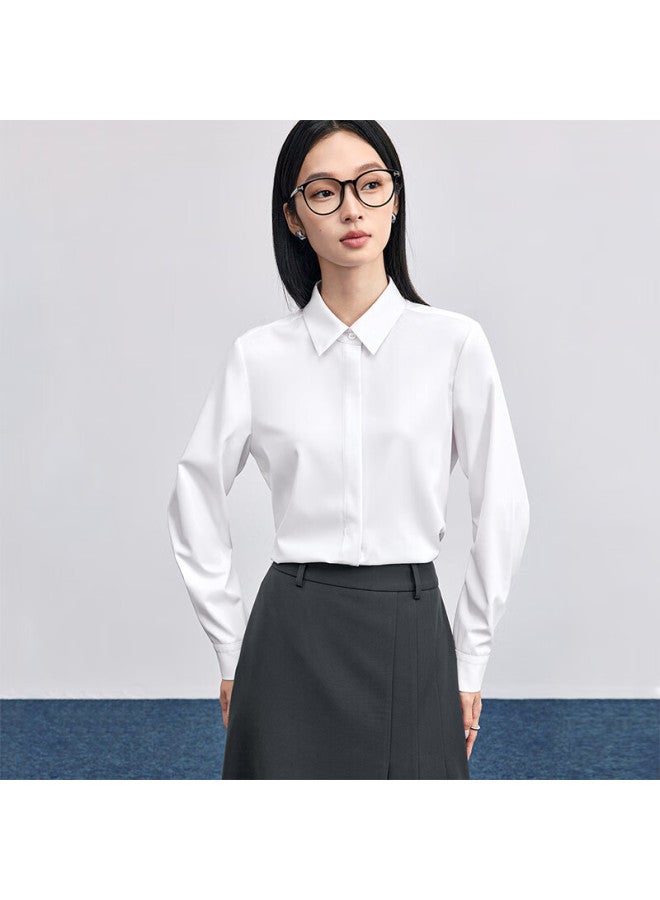 Sentubila Shangdu Bila Wrinkle-resistant Easy-care White Shirt For Women Spring Autumn Professional Commuter Business Formal Long Sleeve Blouse - Image 2