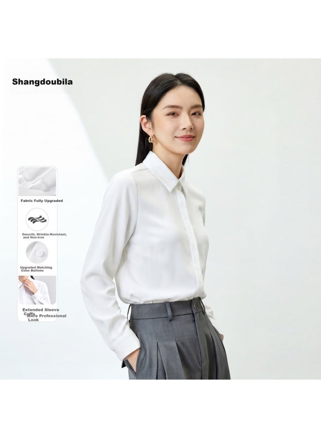 Sentubila Shangdu Bila Wrinkle-resistant Easy-care White Shirt For Women Spring Autumn Professional Commuter Business Formal Long Sleeve Blouse - Image 1