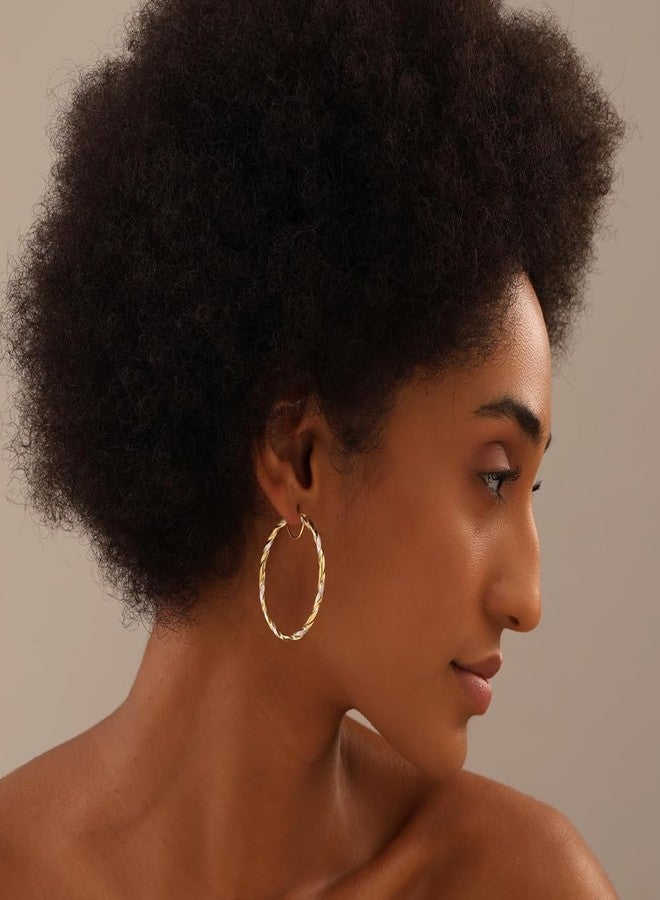 ليكالا أقراط حلقية بتصميم إيطالي خفيف الوزن بلونين من الفضة الإسترلينية من LeCalla للنساء، مقاس 45 ملم - Image 2