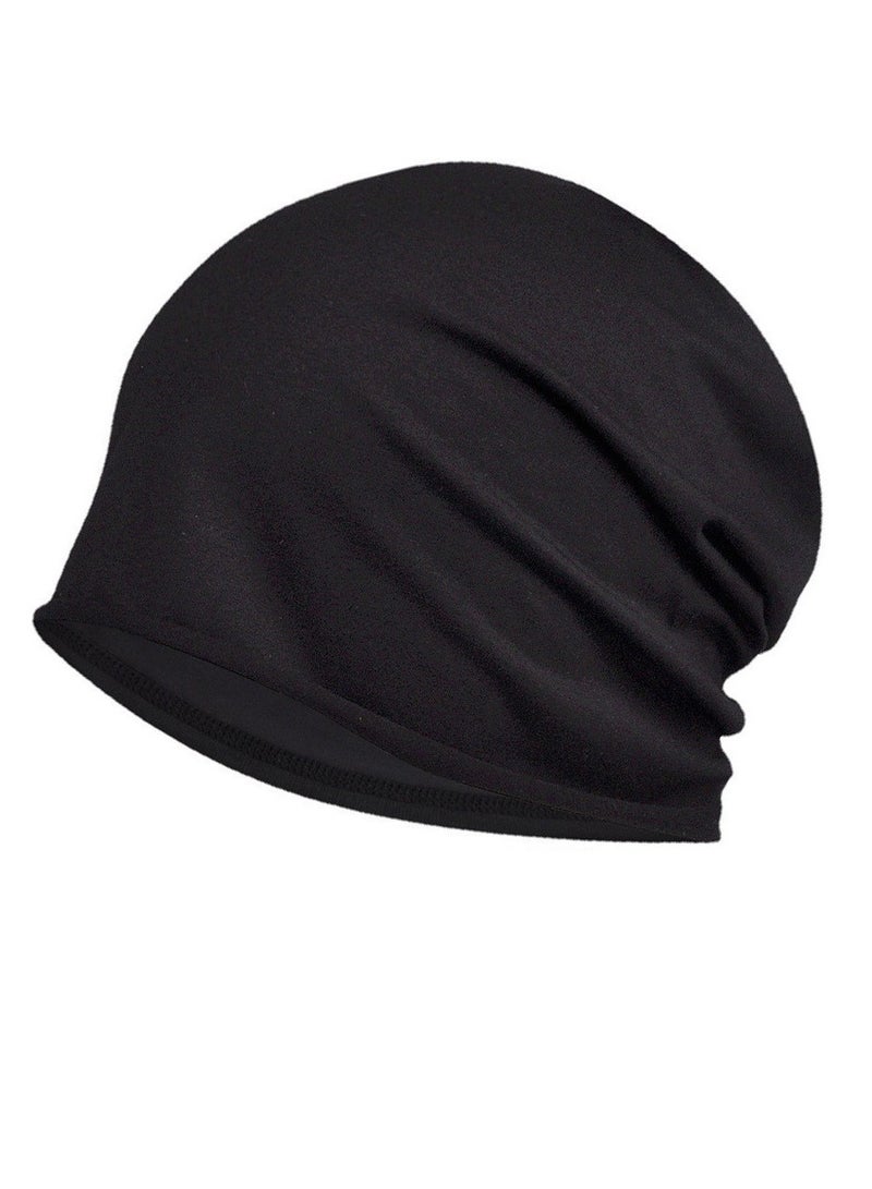 Loquat Infinity Scarf Headwear Cap Solid Color Beanie Hat Black