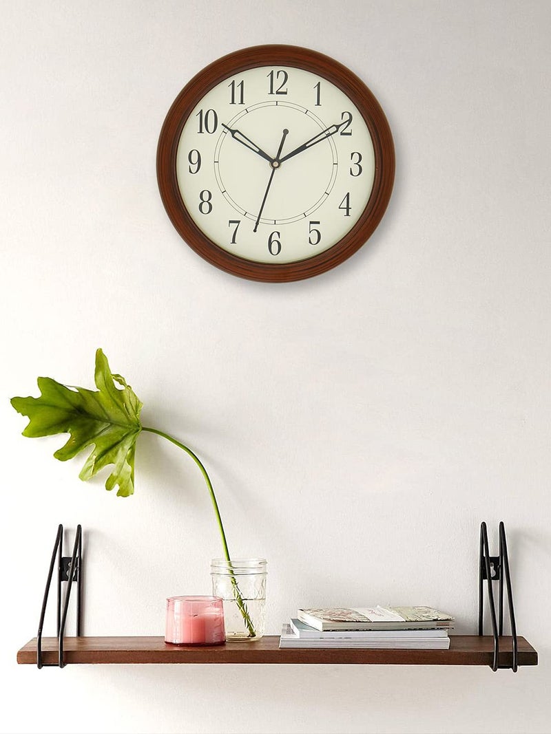 CHRONIKLE Elegant Round Analog Wooden Case English Numbers Analog Wall Clock for Living Room Home Decorations Office Gifts (Size: 23.5 x 5 x 23.5 CM | Weight: 500 Gram | Color: Brown) - Image 2