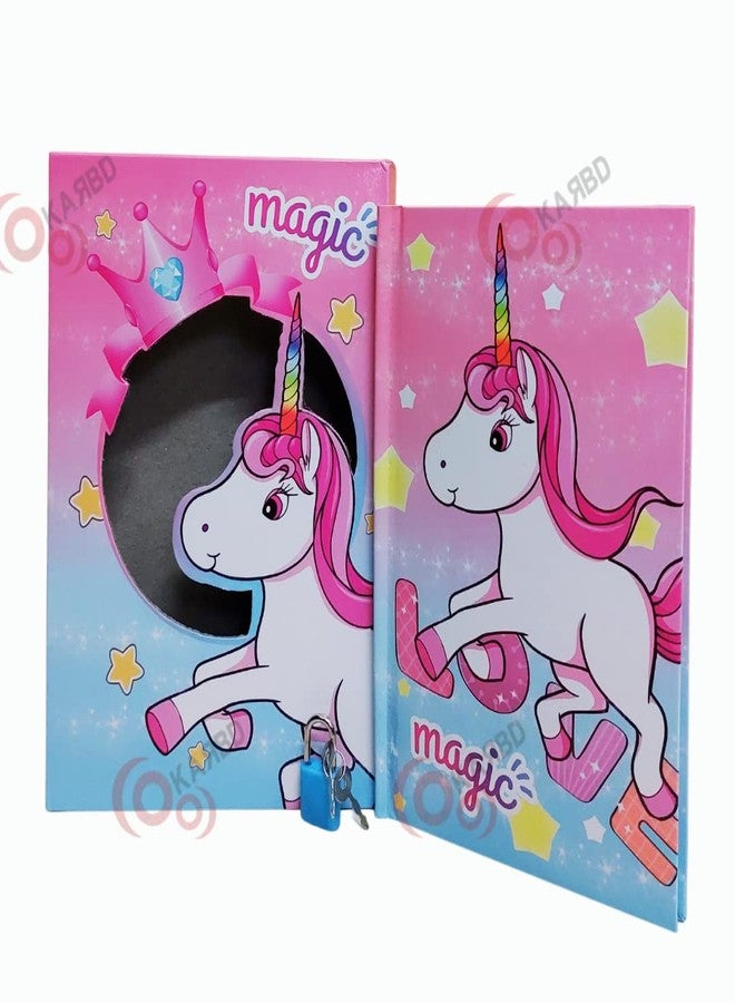 KARBD Unicorn Love Magic Crown Star Rainbow Color Cartoon Character Secret Lock Diary Big Size for Girls Boys Kids with Lock and Key Stylish Ruled Notebook Locker Diary with Cover Box (21x15x3.2 cm) - Image 3