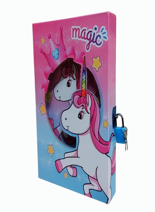 KARBD Unicorn Love Magic Crown Star Rainbow Color Cartoon Character Secret Lock Diary Big Size for Girls Boys Kids with Lock and Key Stylish Ruled Notebook Locker Diary with Cover Box (21x15x3.2 cm) - Image 1
