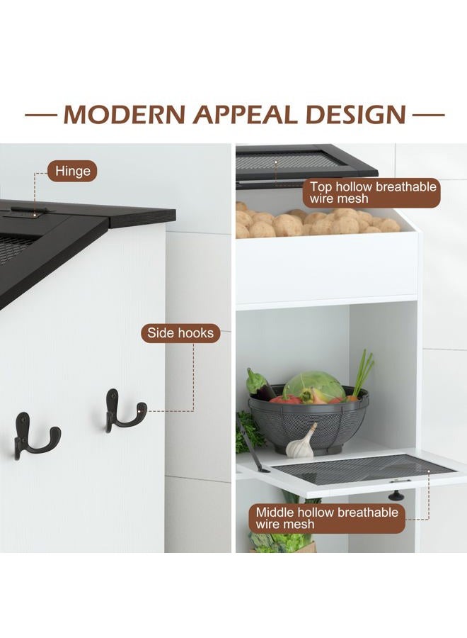 SUNTAGE Elegant Wooden Potato and Onion Storage Bin w/Lid, Large Capacity and Ventilated Design, Ideal for Pantry, Kitchen White - Image 4