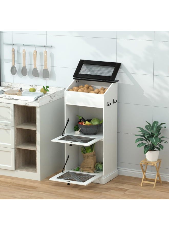 SUNTAGE Elegant Wooden Potato and Onion Storage Bin w/Lid, Large Capacity and Ventilated Design, Ideal for Pantry, Kitchen White - Image 1