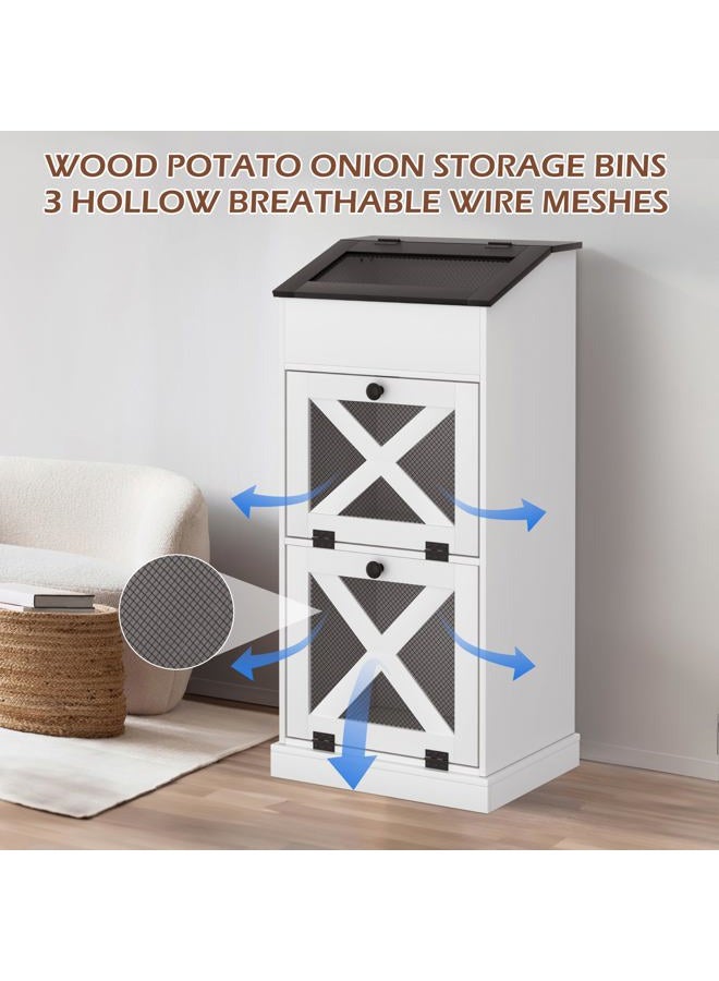 SUNTAGE Elegant Wooden Potato and Onion Storage Bin w/Lid, Large Capacity and Ventilated Design, Ideal for Pantry, Kitchen White - Image 5