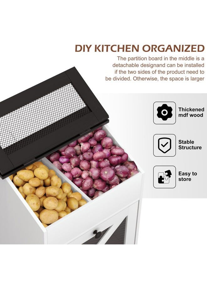 SUNTAGE Elegant Wooden Potato and Onion Storage Bin w/Lid, Large Capacity and Ventilated Design, Ideal for Pantry, Kitchen White - Image 3