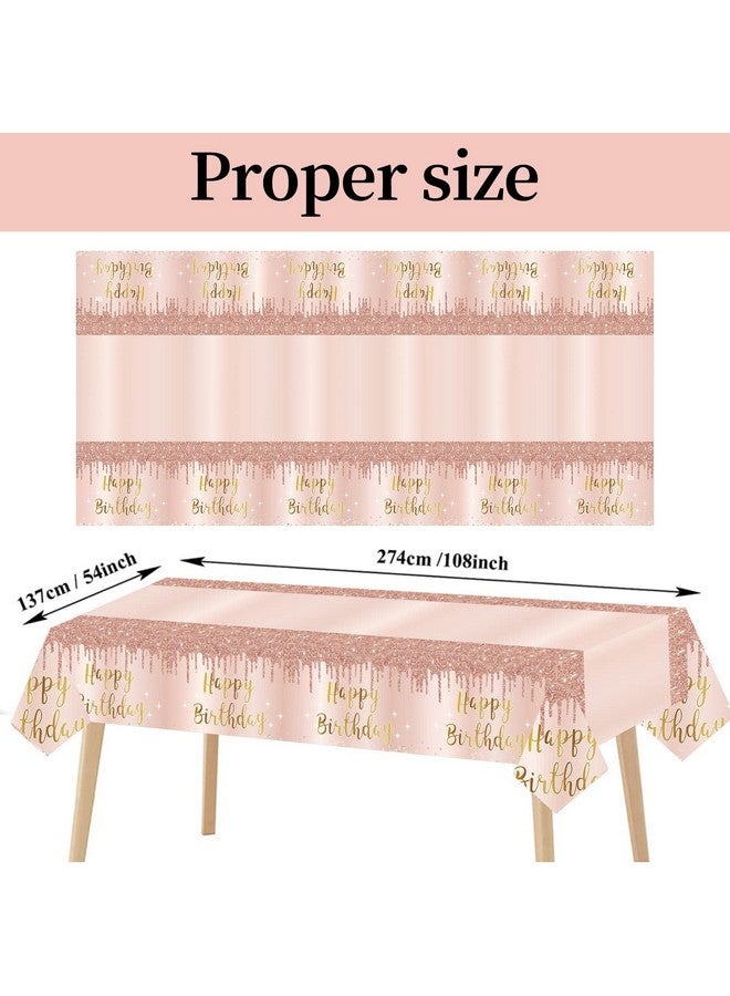 Excelloon 3 Pcs Pink Rose Gold Happy Birthday Tablecloth Decorations for Women, Happy Birthday Table Cover Party Supplies, 16th 21st 30th 40th 50th Birthday Plastic Disposable Rectangular Table Cloth Decor - Image 2