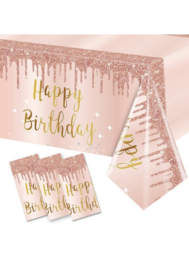 Excelloon 3 Pcs Pink Rose Gold Happy Birthday Tablecloth Decorations for Women, Happy Birthday Table Cover Party Supplies, 16th 21st 30th 40th 50th Birthday Plastic Disposable Rectangular Table Cloth Decor - Image 1