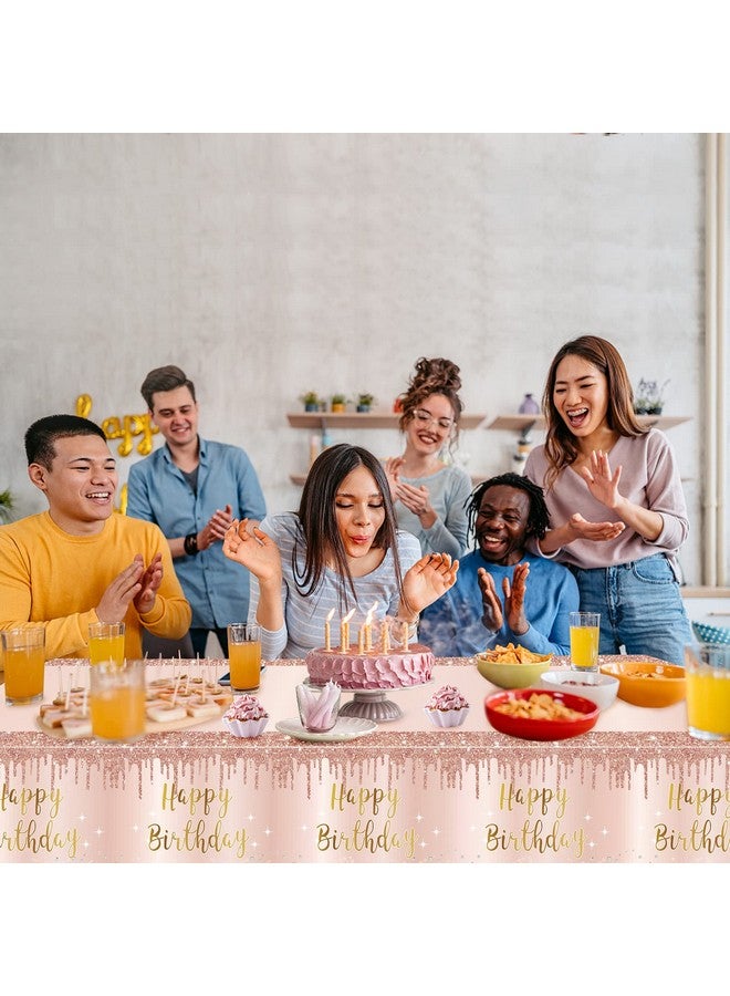 Excelloon 3 Pcs Pink Rose Gold Happy Birthday Tablecloth Decorations for Women, Happy Birthday Table Cover Party Supplies, 16th 21st 30th 40th 50th Birthday Plastic Disposable Rectangular Table Cloth Decor - Image 5