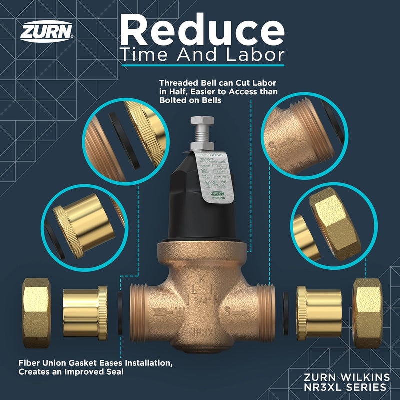 Zurn Wilkins 1-NR3XL 1" Brass Pressure Reducing Valve for Potable Water Systems - Image 4