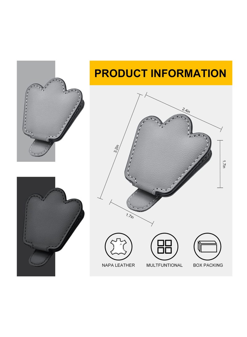 2 Pack Magnetic Leather Sunglass Holder Clips for Car Visor - Versatile Eyeglass Mount & Ticket Card Holder, Fits All Sizes, Gray