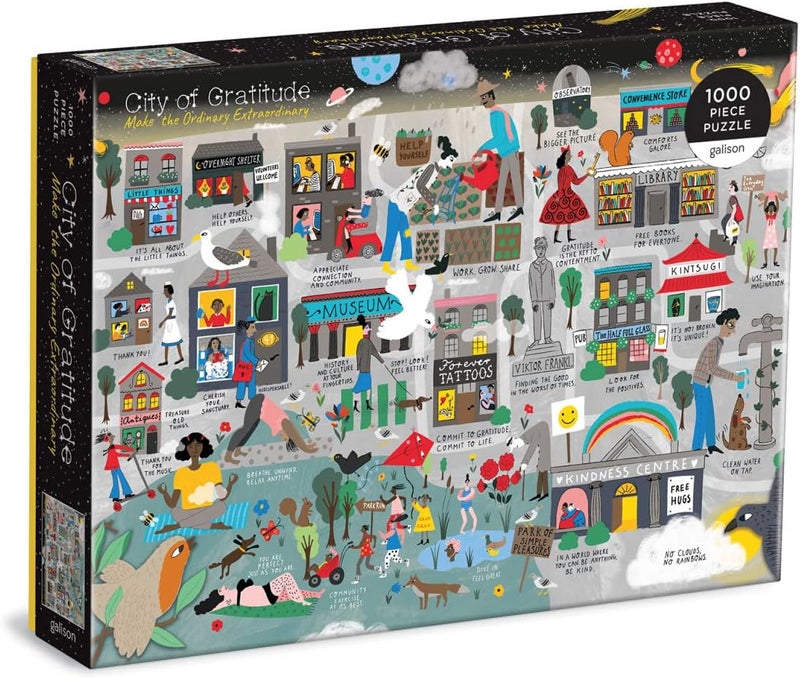 Galison Upgraded classic design Galison City of Gratitude Puzzle, 1000 Pieces, 27” x 20” – Difficult Jigsaw Puzzle Featuring Stunning and Colorful Artwork of a City Map – Thick, Sturdy Pieces, Challenging Family Activity Batch consistent craftsmanship - Image 1