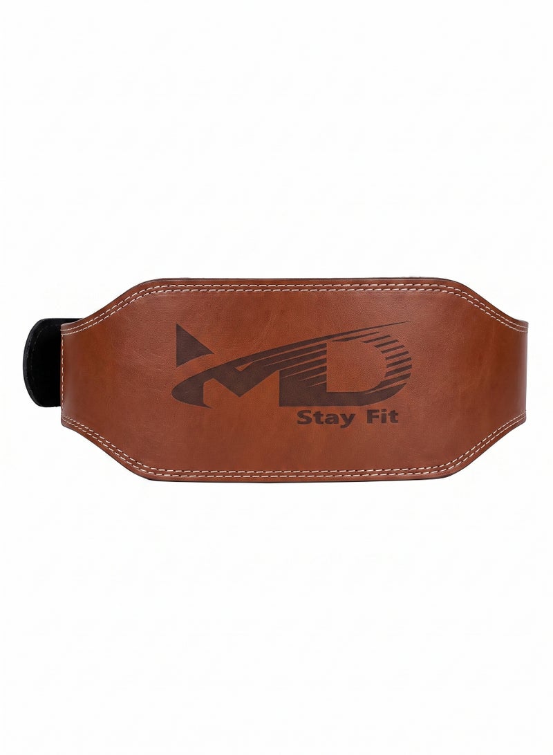 MD Stay Fit Genuine Leather Weight Lifting Belt With Padded Lumbar Support Brown Gym Fitness Strength Training Equipment - Image 1