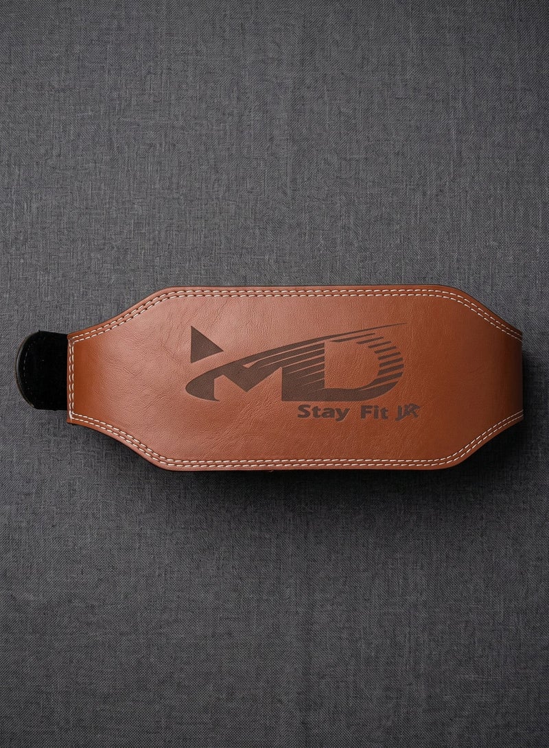 MD Stay Fit Genuine Leather Weight Lifting Belt With Padded Lumbar Support Brown Gym Fitness Strength Training Equipment - Image 3