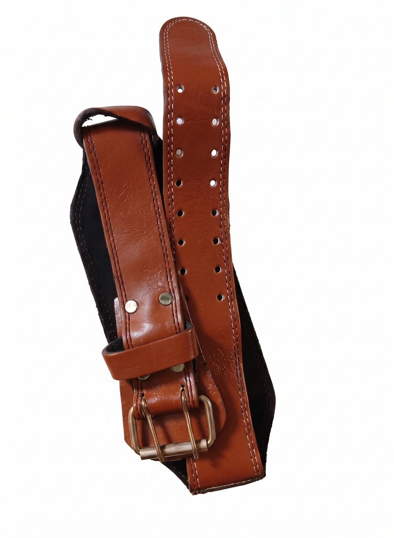 MD Stay Fit Genuine Leather Weight Lifting Belt With Padded Lumbar Support Brown Gym Fitness Strength Training Equipment - Image 2