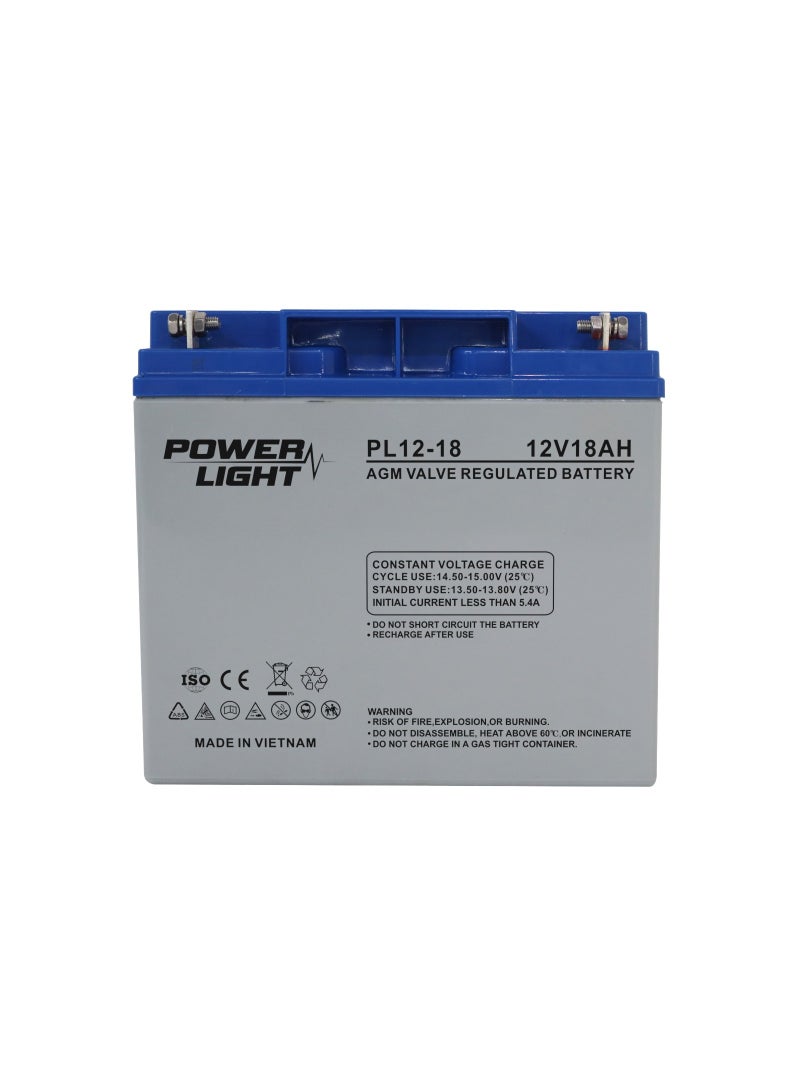 Lead Acid Battery 12V 18Ah, AGM Sealed, Maintenance-Free Deep Cycle Rechargeable, for UPS, Solar, Alarm, Mobility, Backup Power & General Purpose | PL12-18