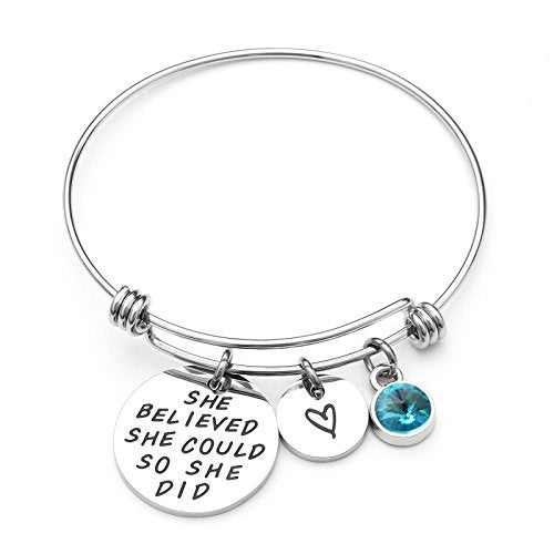 LIUANAN Stainless Steel Inspirational Encouragement Bracelet She Believed She Could So She Did Expandable Bangle Birthstone Charm Cuff Bracelet - Image 5