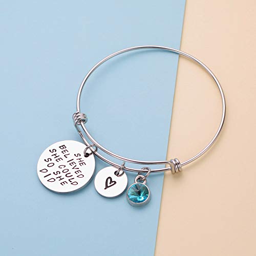 LIUANAN Stainless Steel Inspirational Encouragement Bracelet She Believed She Could So She Did Expandable Bangle Birthstone Charm Cuff Bracelet - Image 3