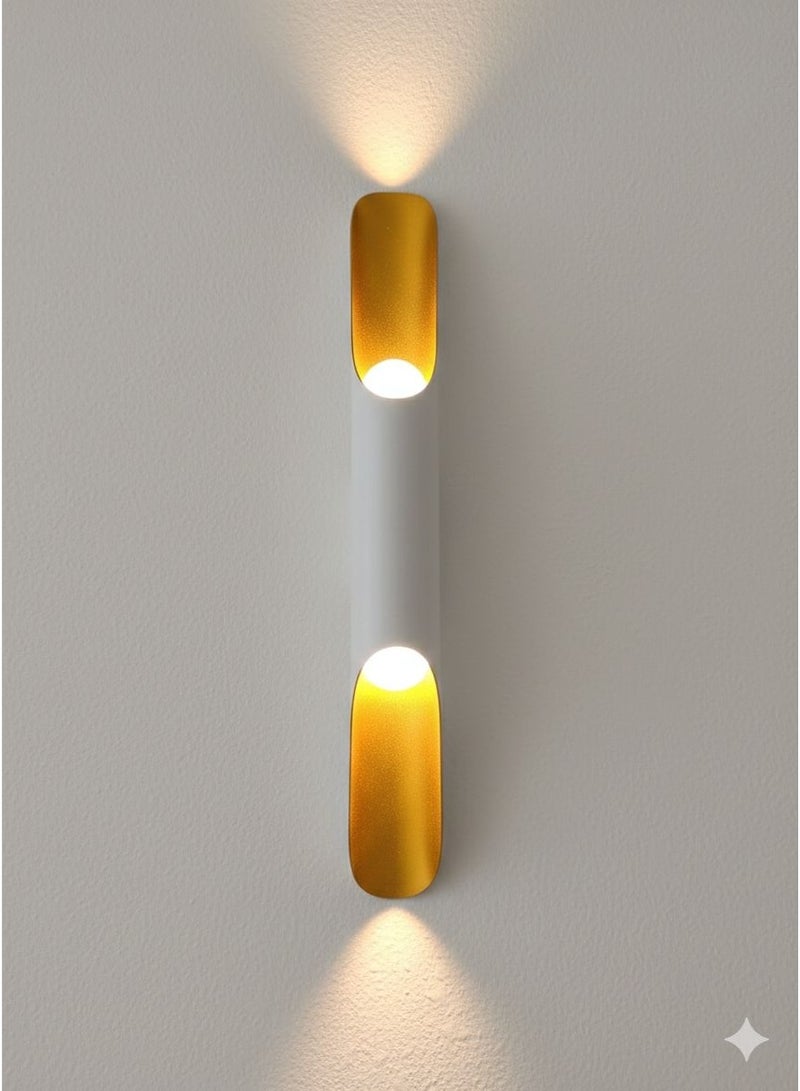 Modern Cylindrical Wall Sconce Up and Down Lighting - White & Gold - Image 1
