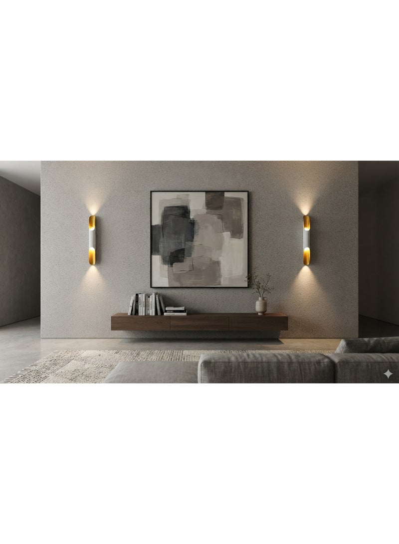 Modern Cylindrical Wall Sconce Up and Down Lighting - White & Gold - Image 2