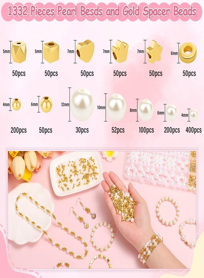 Audab طقم صنع الأساور أوداب، 1332 قطعة من خرز اللؤلؤ وخرز الفضاء الذهبي لصنع الأساور والمجوهرات للبالغين - Image 3