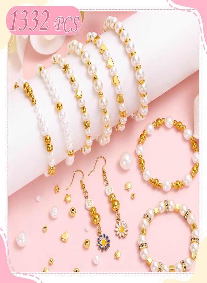 Audab طقم صنع الأساور أوداب، 1332 قطعة من خرز اللؤلؤ وخرز الفضاء الذهبي لصنع الأساور والمجوهرات للبالغين - Image 2
