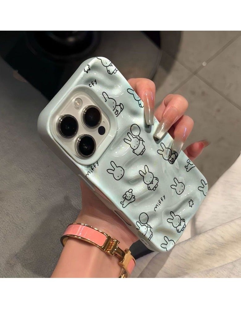 NIBEMINENT Full Screen Lines Mimi Rabbit Protective TPU Case Cover For iPhone 14 Pro Max, Blue