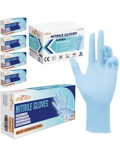 Zalcoon Zalcoon Nitrile Exam Gloves, Blue, Powder Free, Latex Free, Best for Restaurant, Saloon, Kitchen, Cleaning, Food Prep (5 Pack x 100 Pieces)  - Image 1