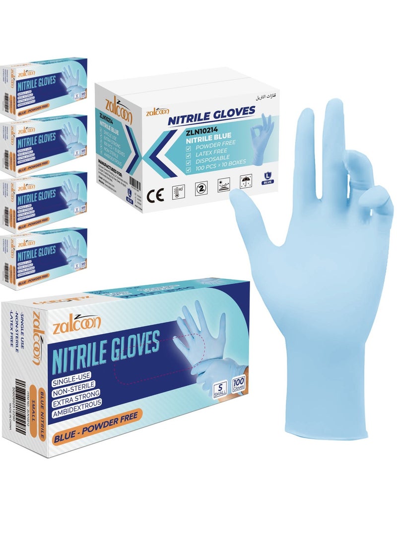 Zalcoon Zalcoon Nitrile Exam Gloves, Blue, Powder Free, Latex Free, Best for Restaurant, Saloon, Kitchen, Cleaning, Food Prep (5 Pack x 100 Pieces)  - Image 1
