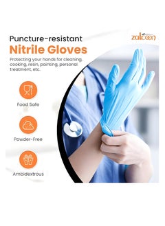 Zalcoon Zalcoon Nitrile Exam Gloves, Blue, Powder Free, Latex Free, Best for Restaurant, Saloon, Kitchen, Cleaning, Food Prep (5 Pack x 100 Pieces)  - Image 2