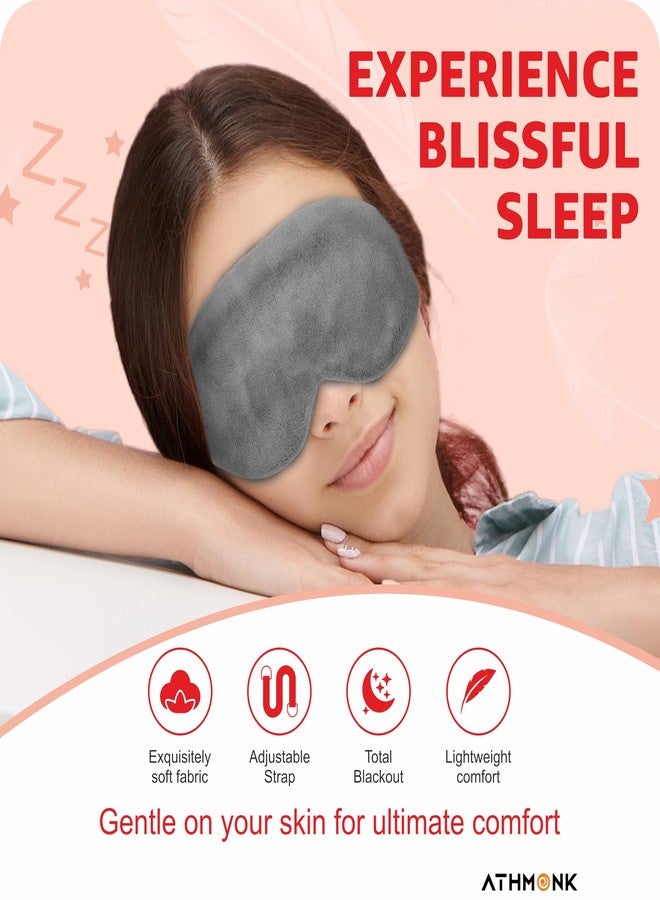 Athmonk قناع نوم فاخر من المخمل من أثمونك - ملحقات سفر أساسية - قناع نوم - قناع نوم للرجال والنساء - تصميم عريض يحجب الضوء تمامًا - حزام مطاطي - رمادي - Image 2