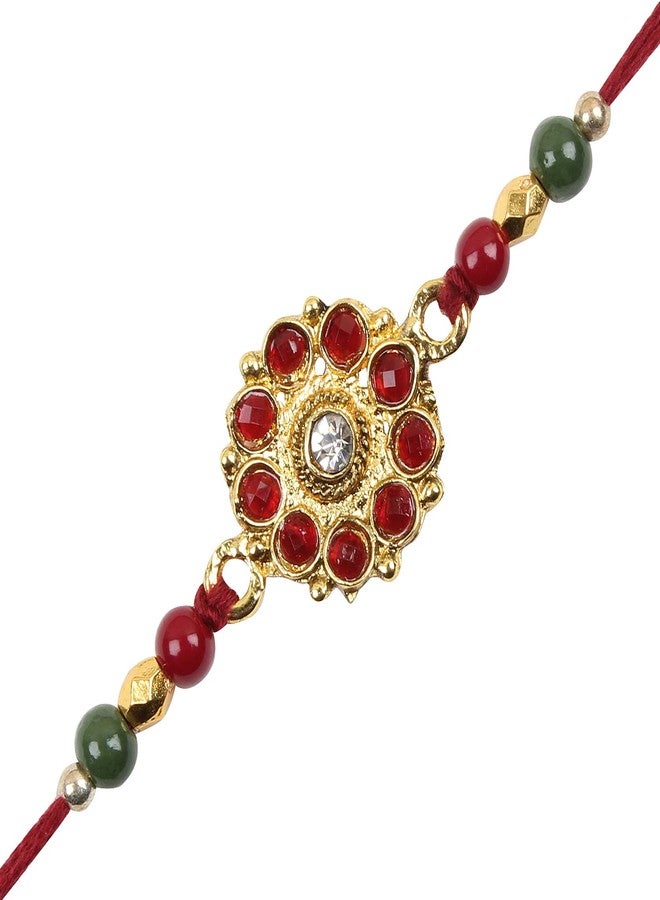 RELBEES Kundan Gold Plated Rakhi for Brother/bhaiya bhabhi Combo (Pack of 3) | Bracelet Designer Rakhi - Image 3