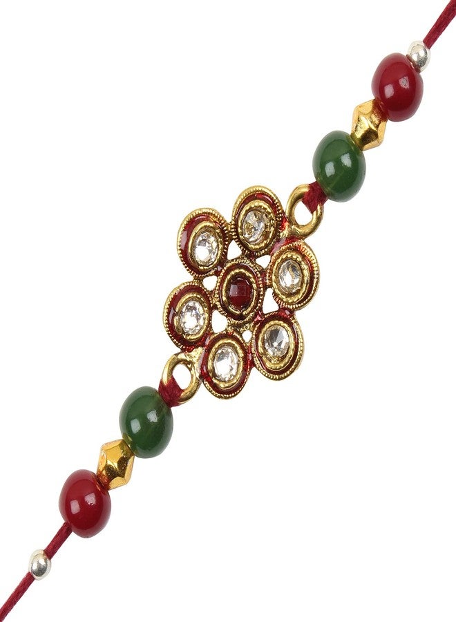 RELBEES Kundan Gold Plated Rakhi for Brother/bhaiya bhabhi Combo (Pack of 3) | Bracelet Designer Rakhi - Image 4