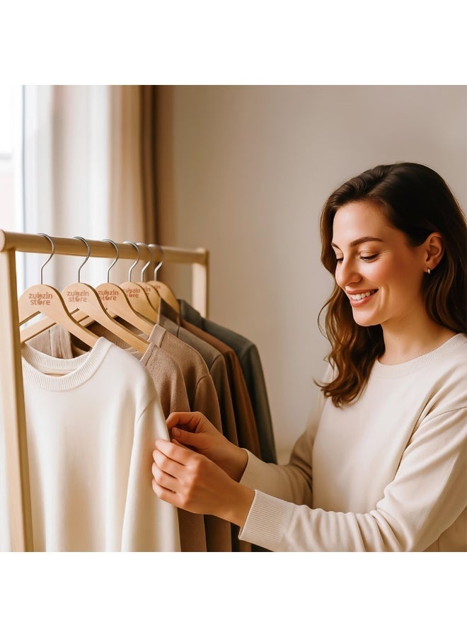 Pack of 20 High-Grade Wooden Hangers – Premium Smooth Finish, 360° Swivel Hook, Trouser Bar & Dress Notches – Natural Wood Luxury Suit, Coat & Clothes Hangers - Image 4